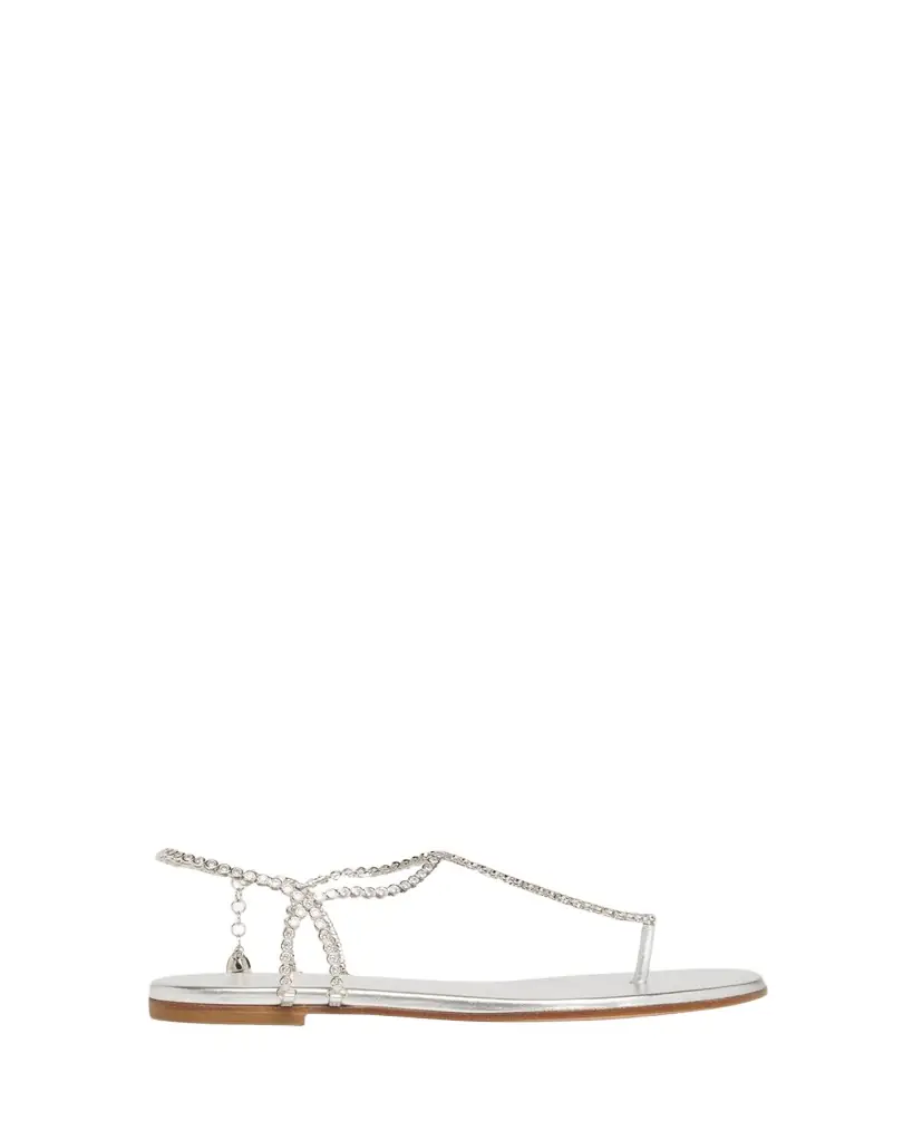 Gianvito Rossi Metallic Leather Crystal Flat Sandals