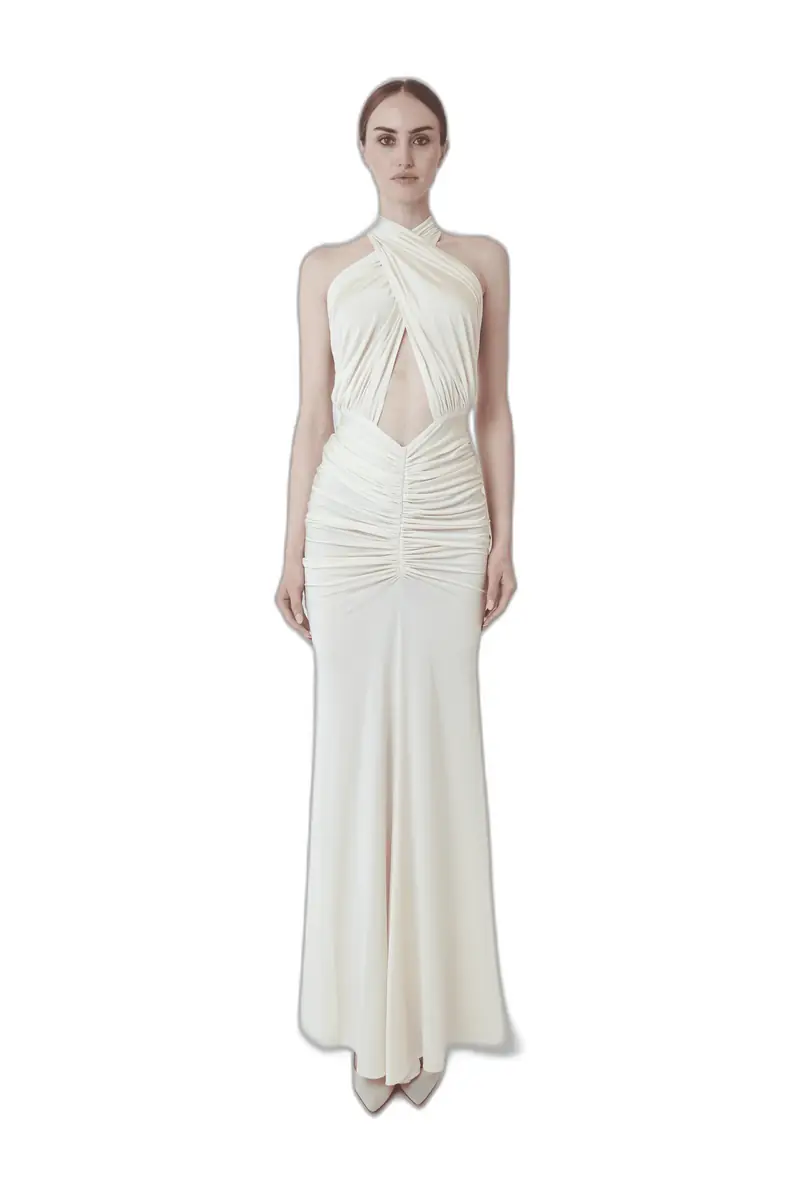 LAPOINTE Jersey Sleeveless Halter Ruched Gown