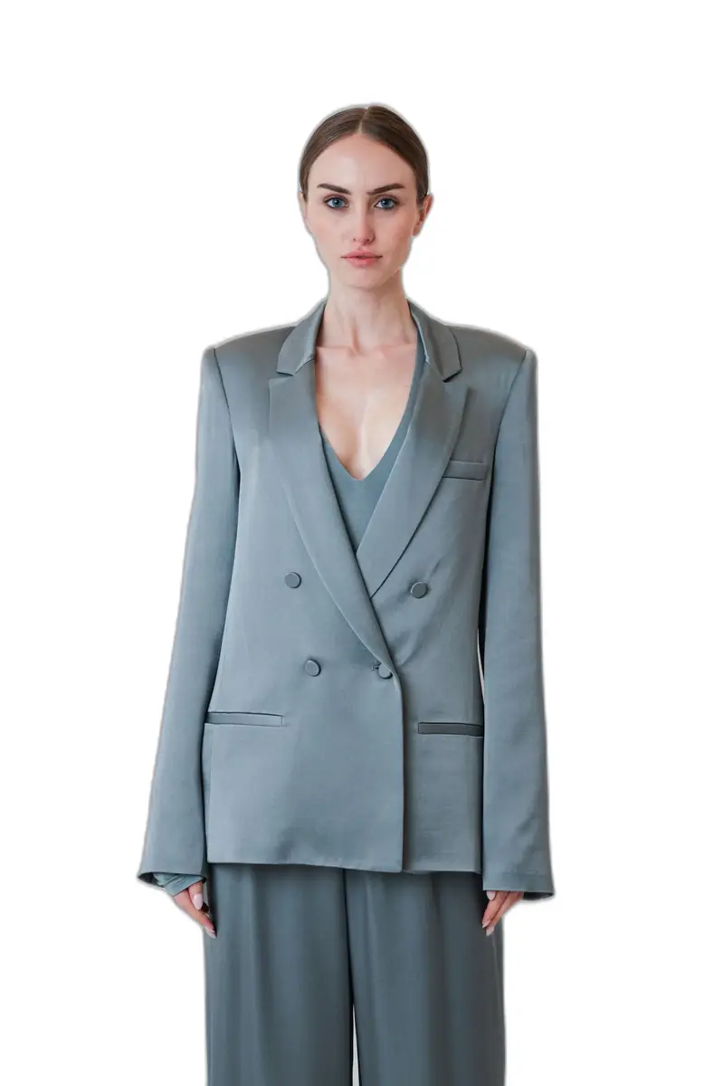 LAPOINTE Satin Double Breasted Blazer