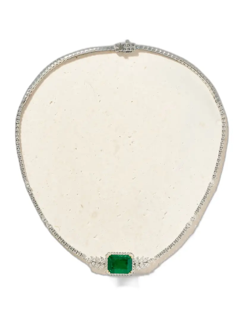YEPREM 18-karat White Gold, Emerald And Diamond Necklace - Women's Jewelry And Watches