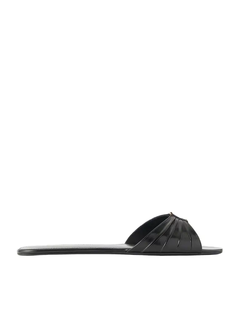 Saint Laurent Babylone Embellished Gathered Glossed-leather Slides