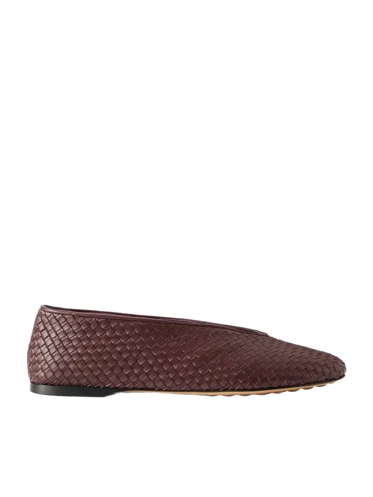 Bottega Veneta Rosa Intrecciato Leather Ballet Flats