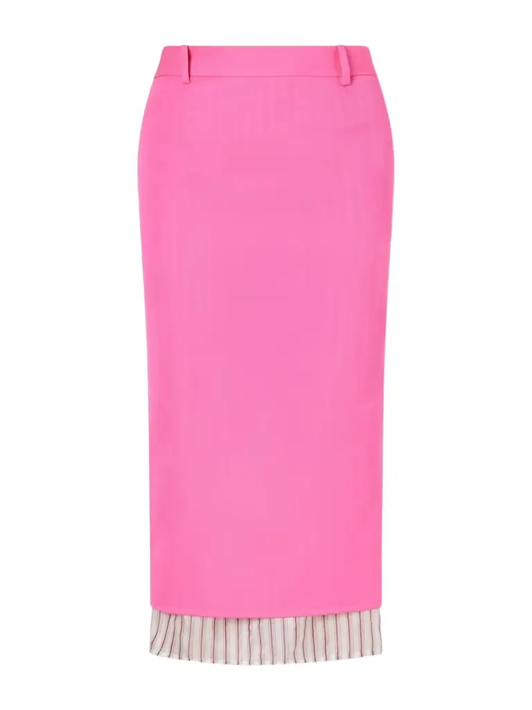 The Attico Layered Striped Wool-twill Midi Skirt