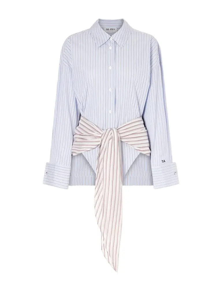The Attico Belted Striped Cotton-poplin Mini Dress