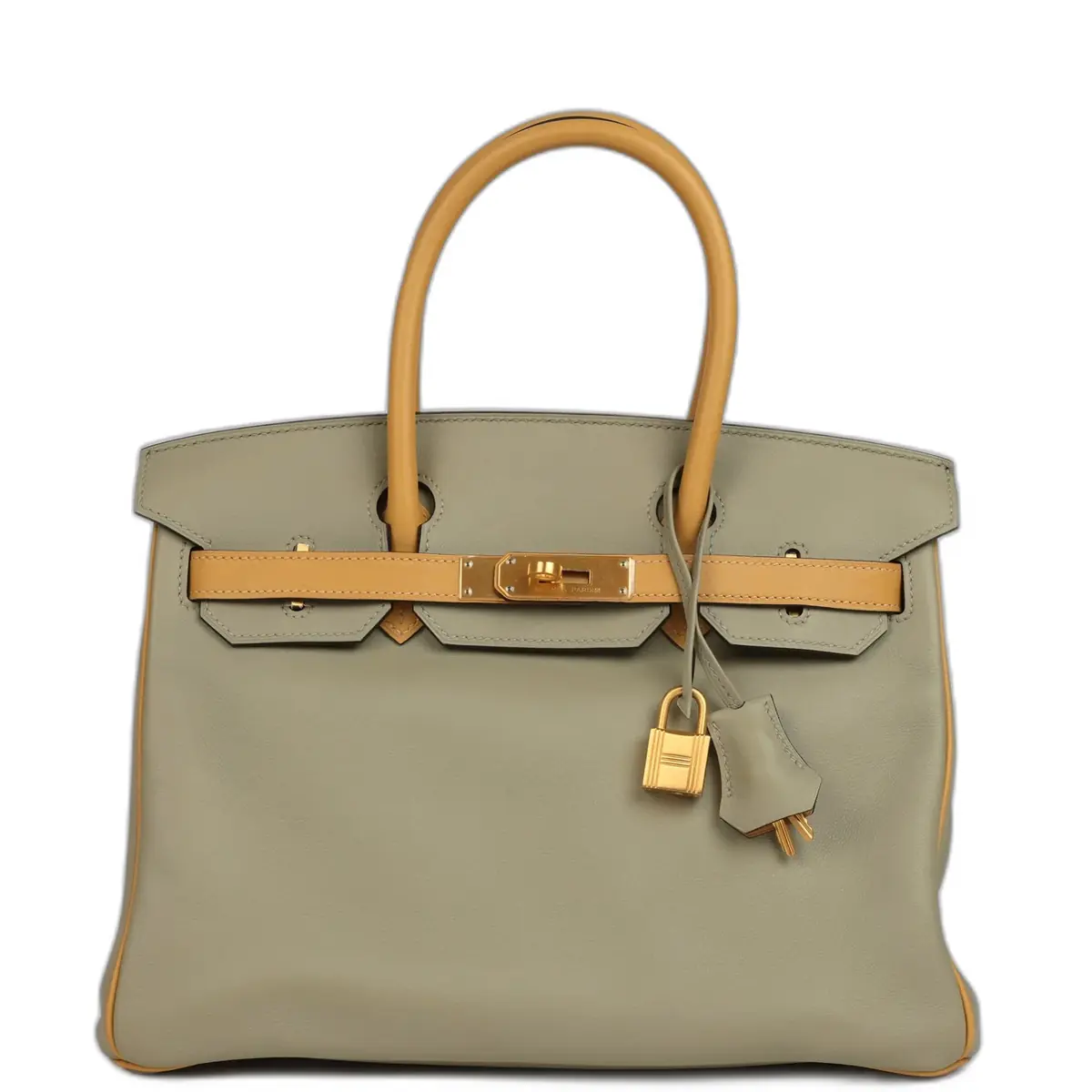 Madison Avenue Couture Pre-owned Hermes Special Order (HSS) Birkin 30 Gris Tourterelle and Paille Swift Brushed Gold Hardware