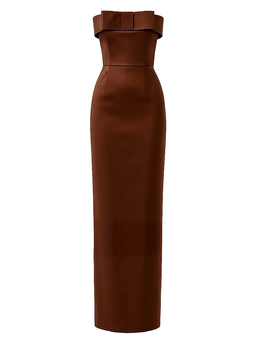 The New Arrivals Ilkyaz Ozel Women's Sisu Baba Au Rhum Bow-Detail Satin Gown - Baba Au Rhum