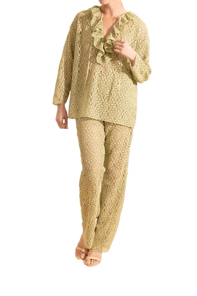 Giambattista Valli Filigree Macrame Ruffle Blouse