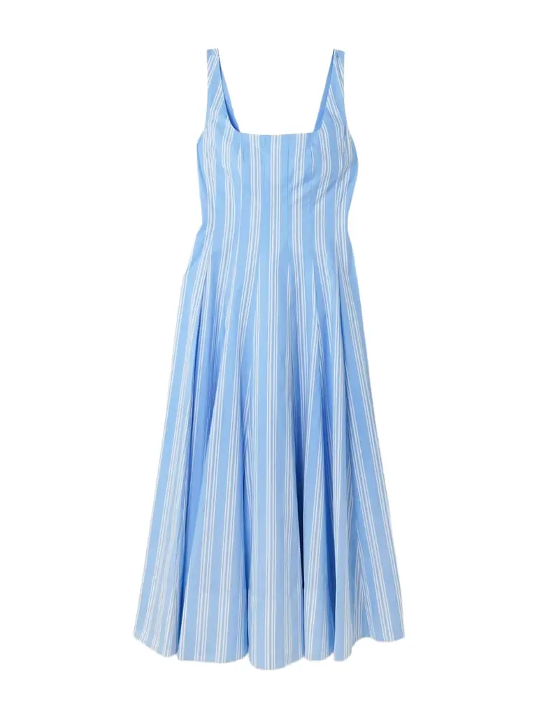 Staud Wells Paneled Striped Cotton-blend Poplin Midi Dress
