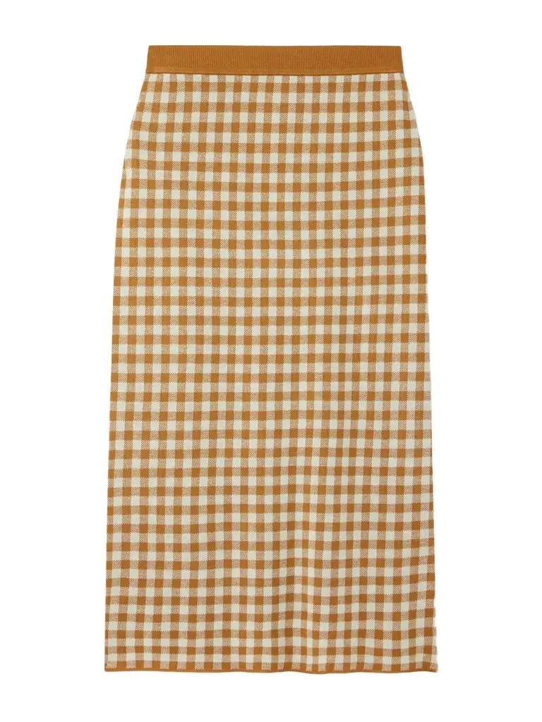 Guest In Residence Gingham Silk And Linen-blend Jacquard Midi Skirt
