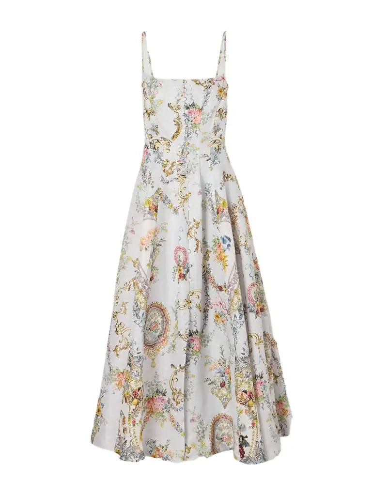 Camilla Crystal-embellished Printed Linen And Silk-blend Midi Dress