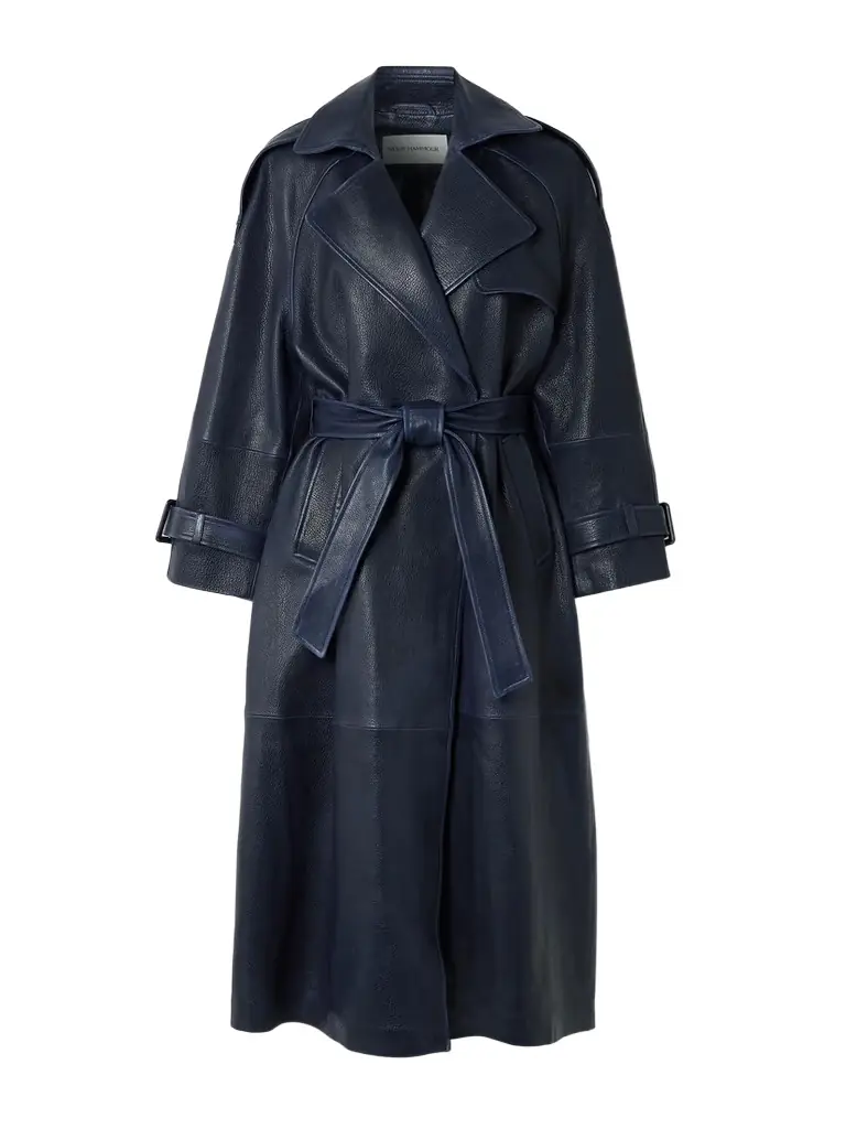 Nour Hammour Claudia Belted Textured-leather Trench Coat