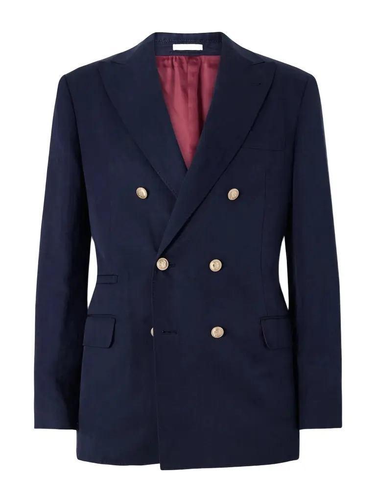 Brunello Cucinelli Double-Breasted Silk and Linen-Blend Blazer - Men