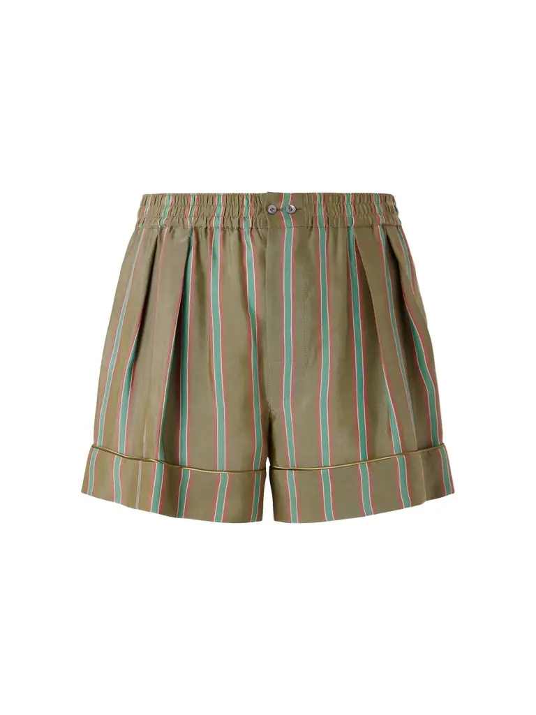 Saint Laurent Wide-Leg Piped Pleated Striped Recycled-Twill Shorts - Men