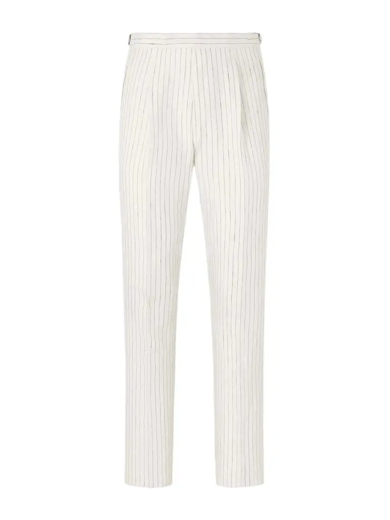 MR P. Tapered Pleated Pinstriped Linen Suit Trousers - Men