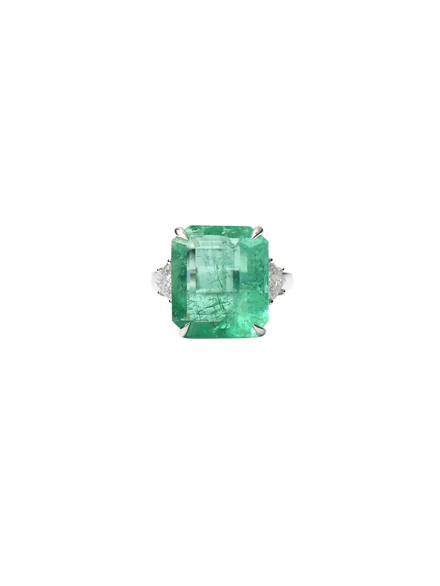 Wish Fine Jewelry 10.61ct Emerald Diamond 18K Gold Cocktail Ring