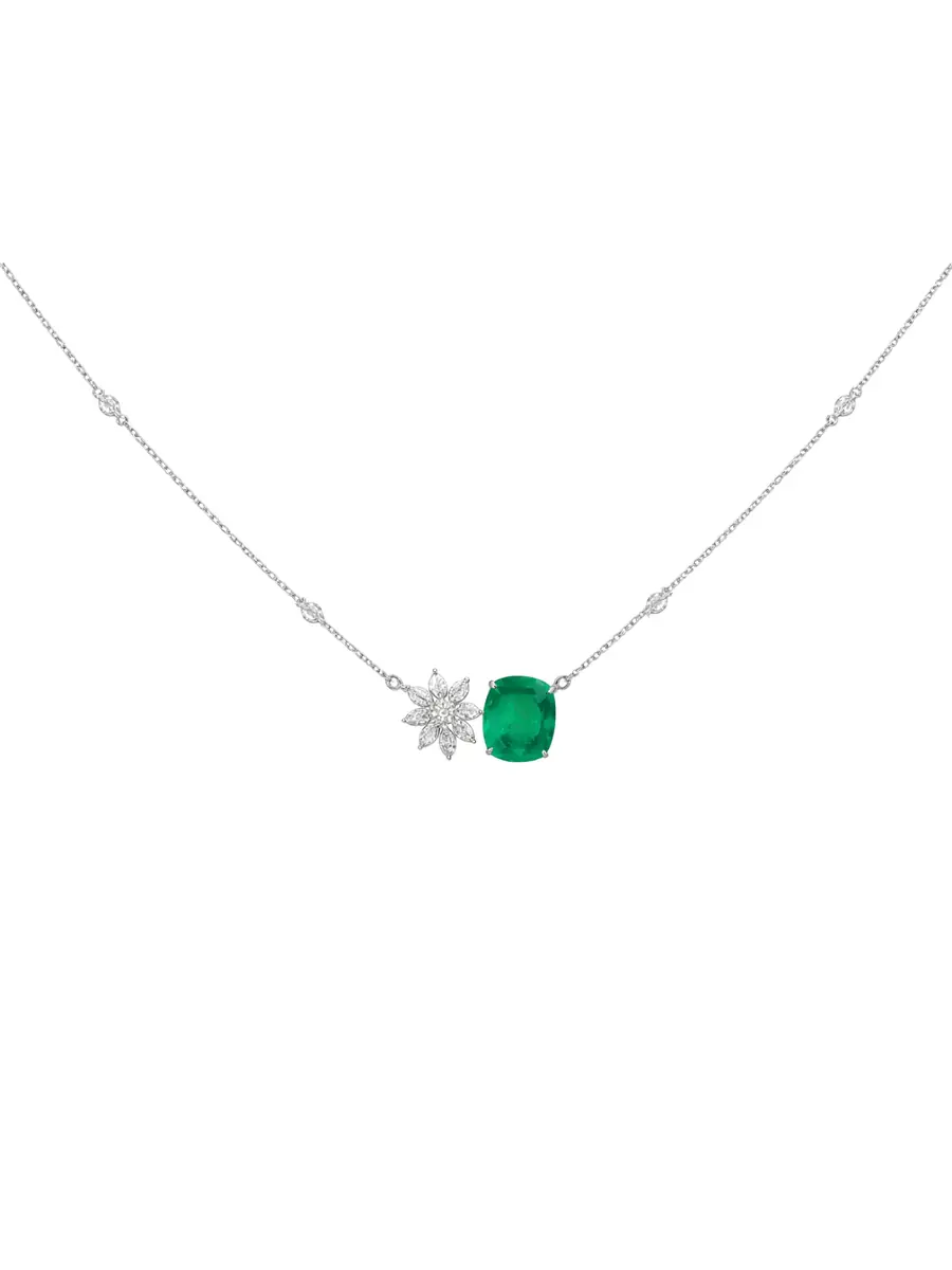 Wish Fine Jewelry 4.97ct Diamond Emerald 18K Gold Toi et Moi Necklace