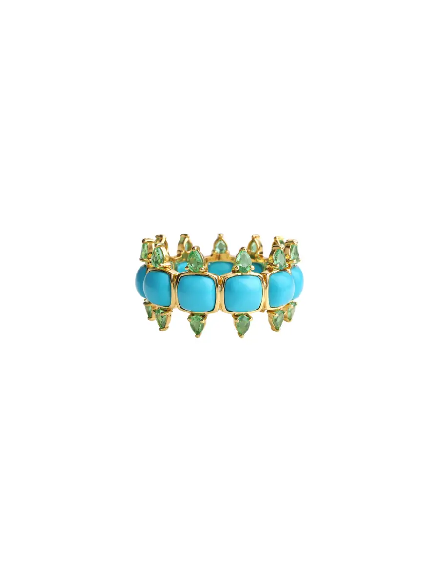 Wish Fine Jewelry 6.50ct Emerald Turquoise 18K Gold Spike Ring