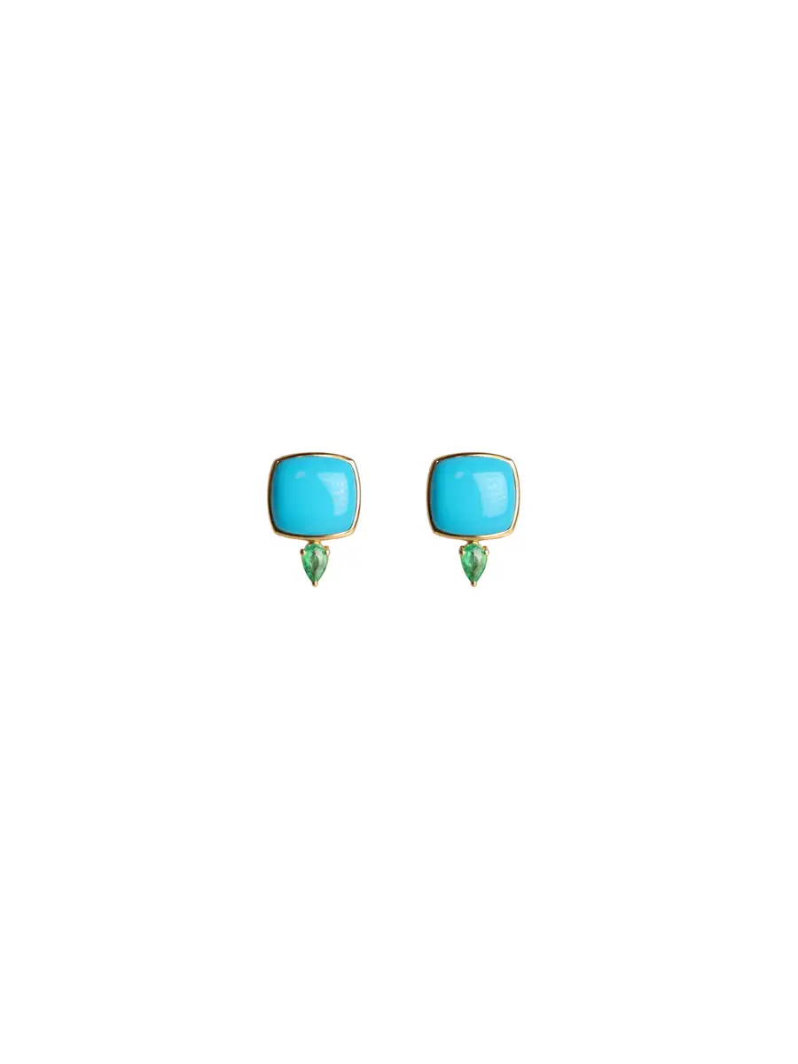 Wish Fine Jewelry 7.60ct Emerald Turquoise 18K Gold Spike Stud Earrings