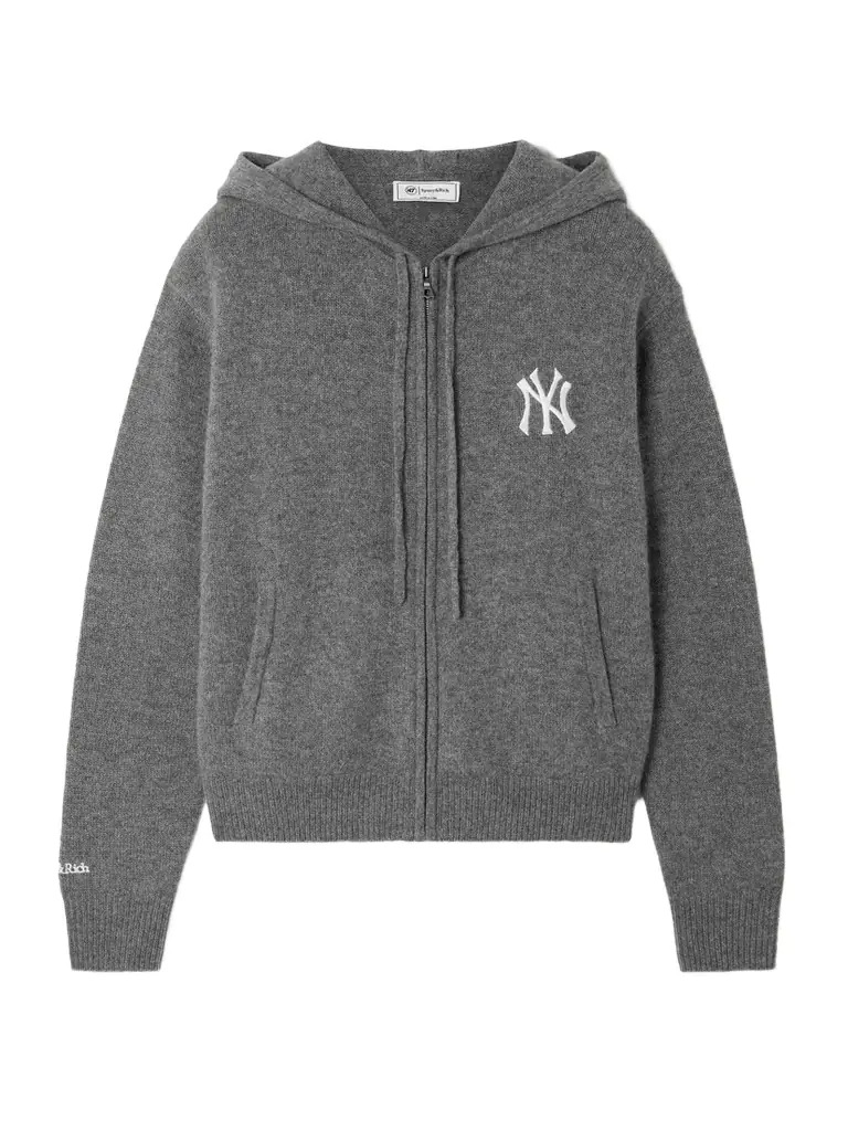 Sporty & Rich + '47 And New York Yankees Embroidered Cashmere And Wool-blend Hoodie