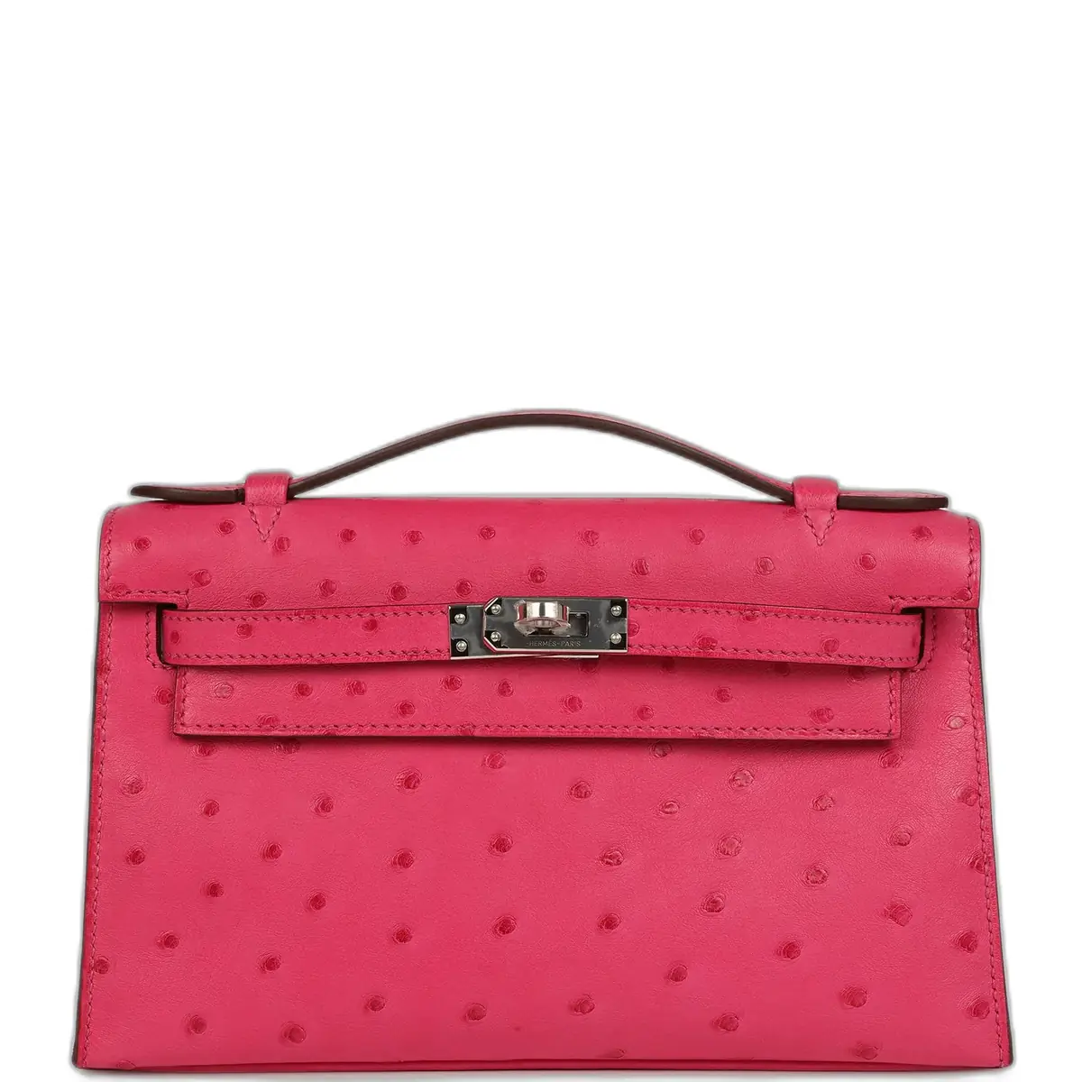 hermes Hermes Kelly Pochette Rose Tyrien Ostrich Palladium Hardware