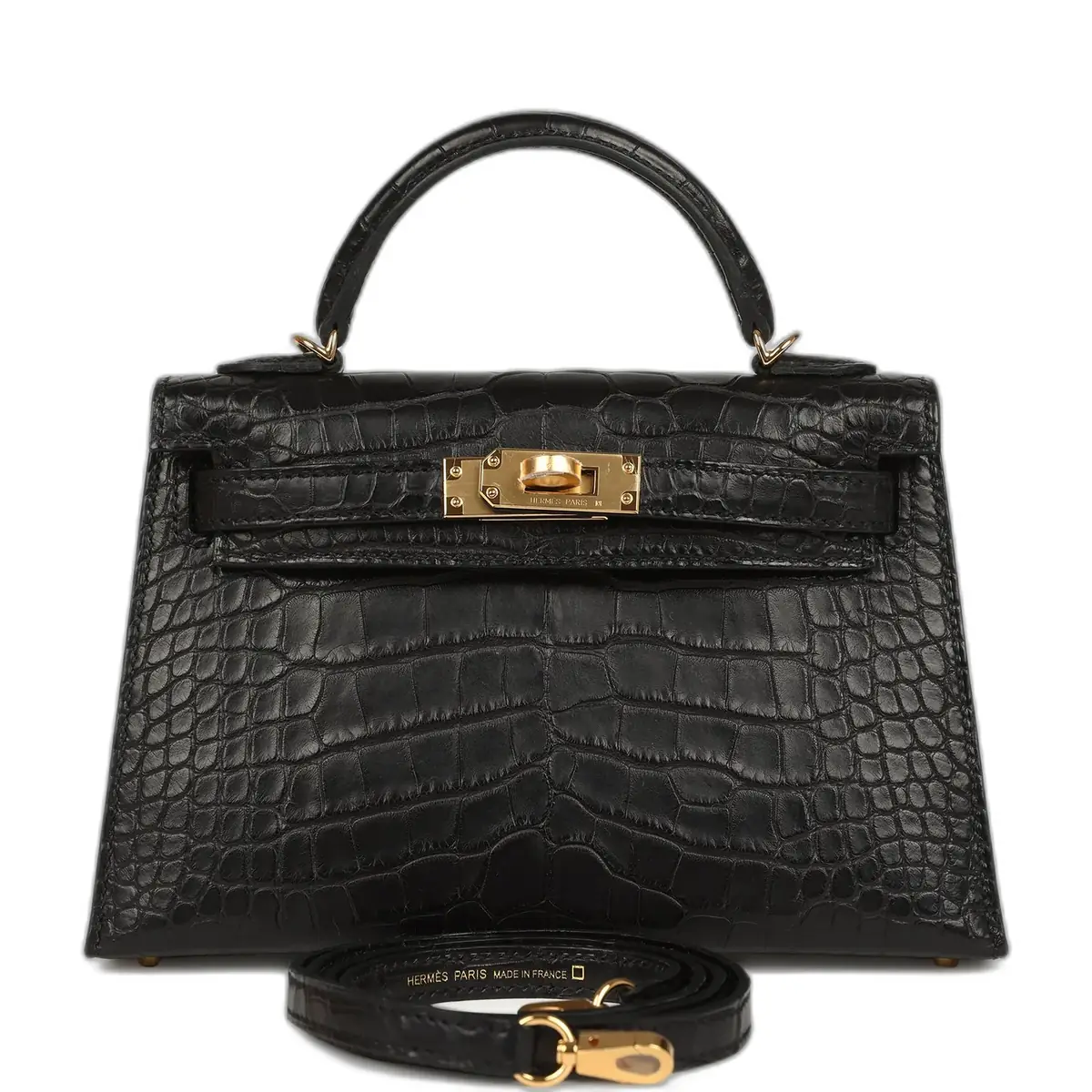 hermes Hermes Kelly Sellier 20 Black Matte Alligator Gold Hardware