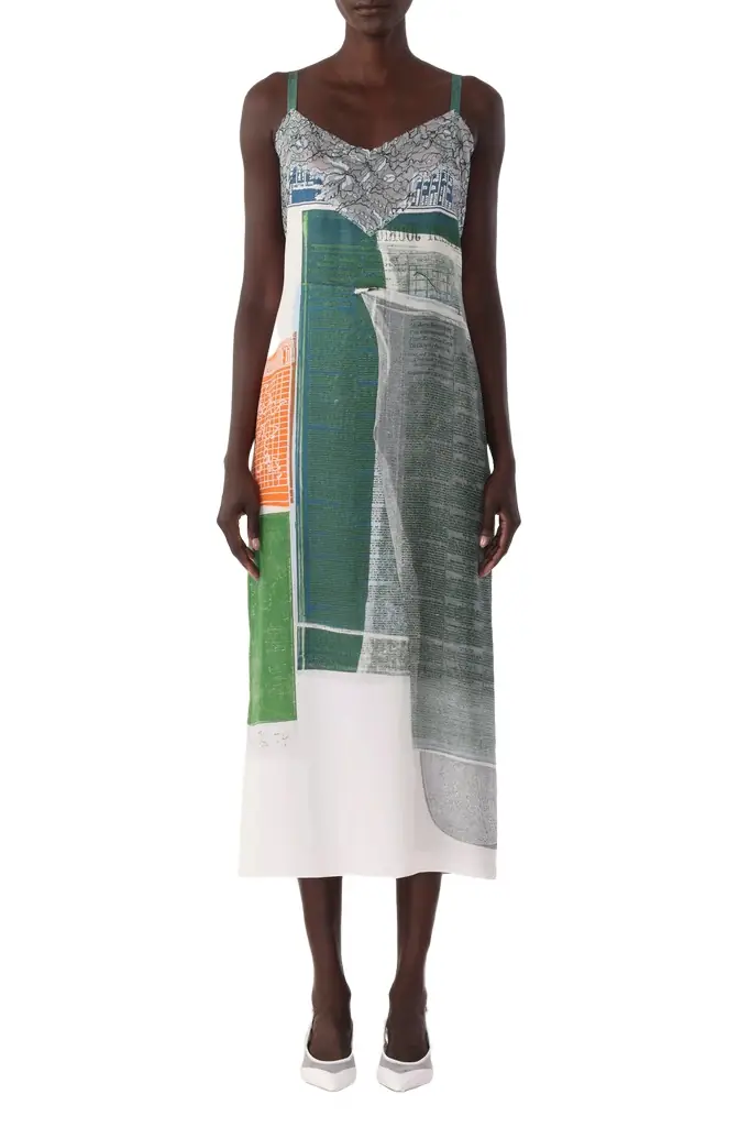 Jason Wu Collection COLLAGE SLIP DRESS WITH PLATTER ARTWORK BY ROBERT RAUSCHENBERG