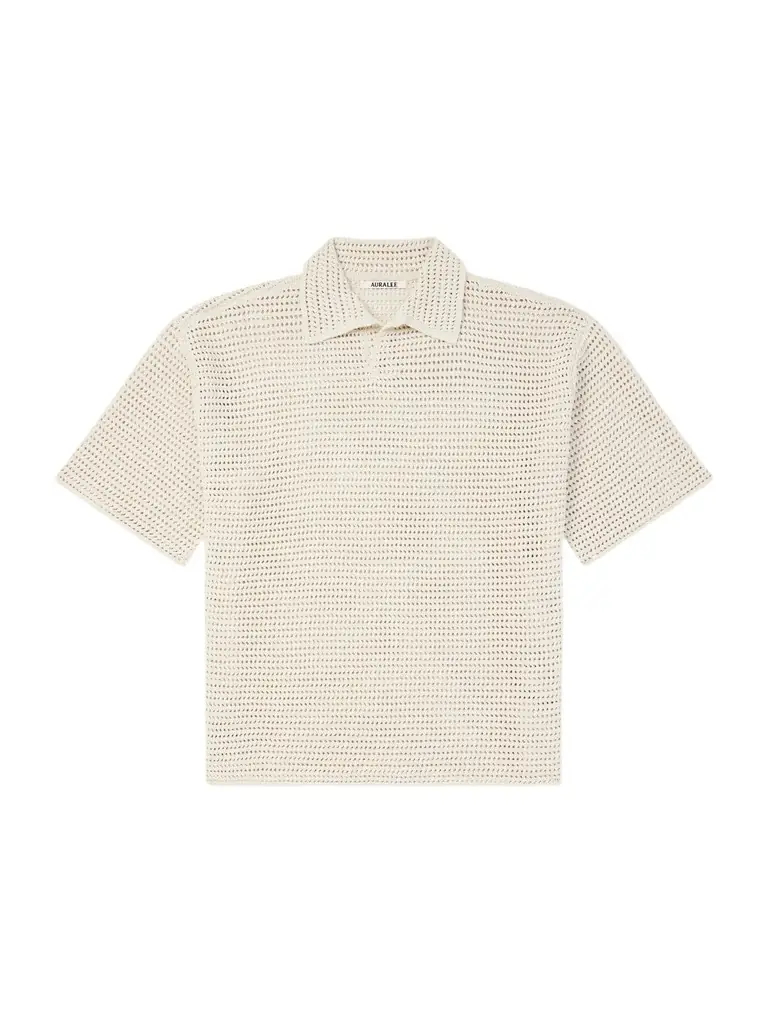 Auralee Tussah Open-Knit Silk and Cotton-Blend Polo Shirt - Men