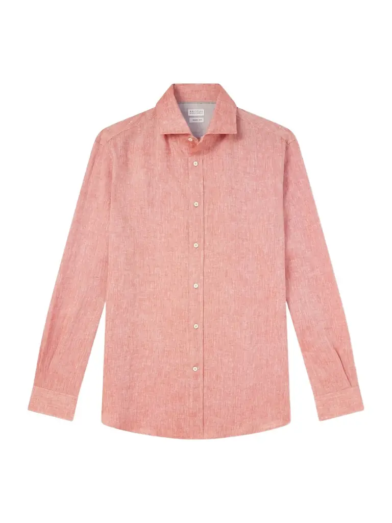 Brunello Cucinelli Cutaway-Collar Linen Shirt - Men