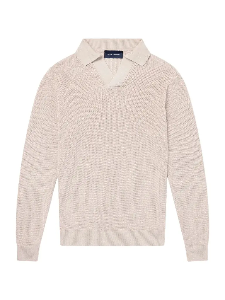 Thom Sweeney Cotton Long Sleeve Polo - Men
