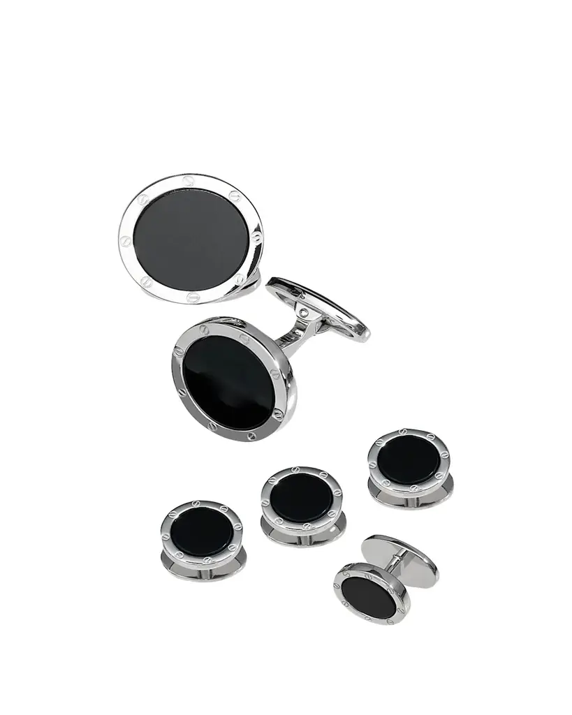 Jan Leslie Round Onyx Cuff Link and Stud Set
