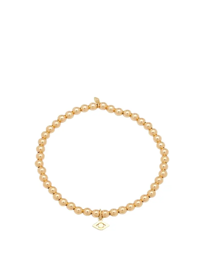 Sydney Evan 14K Evil Eye Link Charm on Round Gold Bead Bracelet