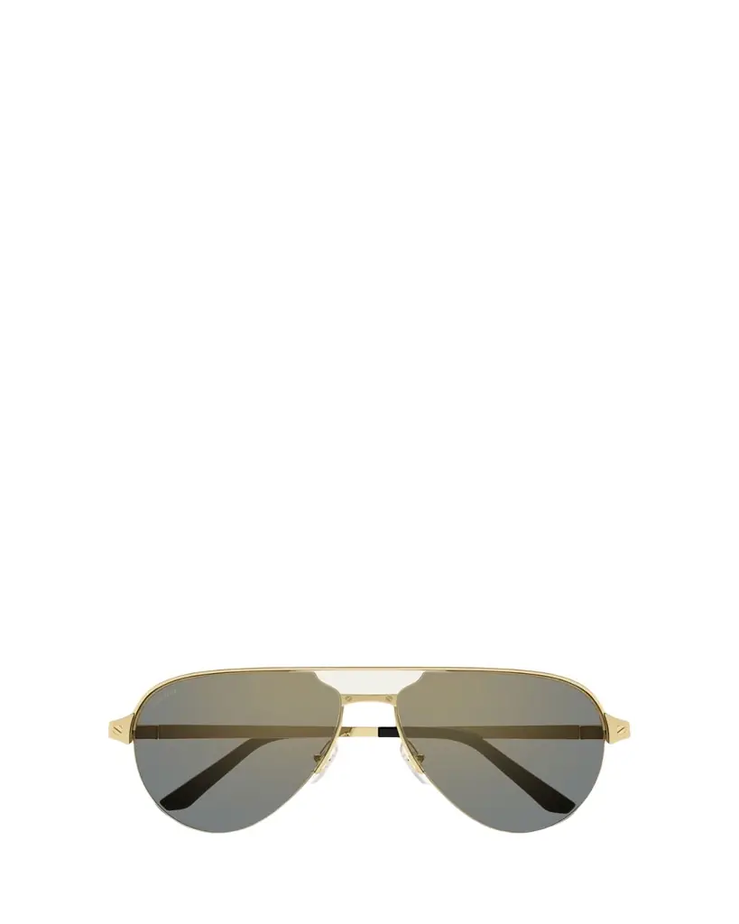 Cartier Men's Half-Rim Metal Aviator Sunglasses with Logo