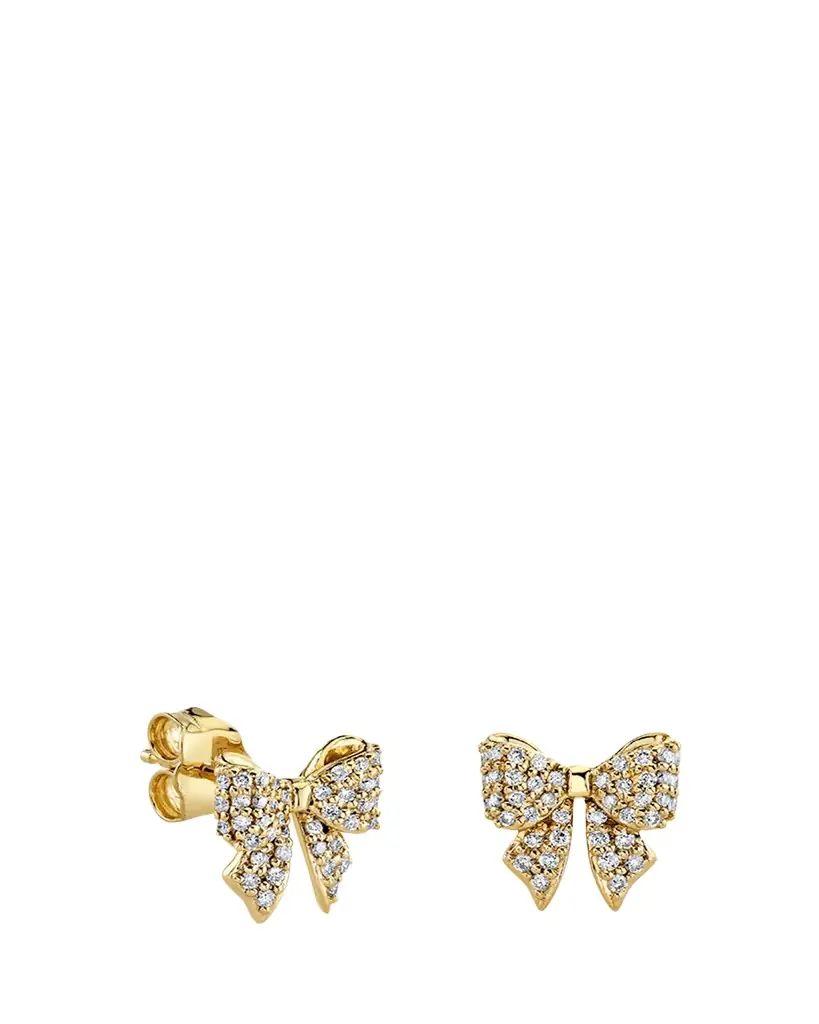 Sydney Evan 14K Yellow Gold Pave Diamond Bow Stud Earrings