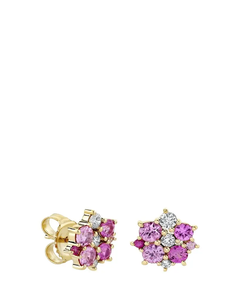 Sydney Evan 14k Diamond and Pink Sapphire Disc Stud Earrings