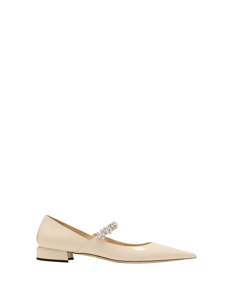 Jimmy Choo Bing Patent Crystal-Strap Ballerina Flats