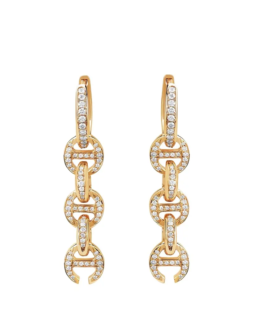 Hoorsenbuhs 18K Yellow Gold 5 Link Pave Drip Earrings with White Diamonds