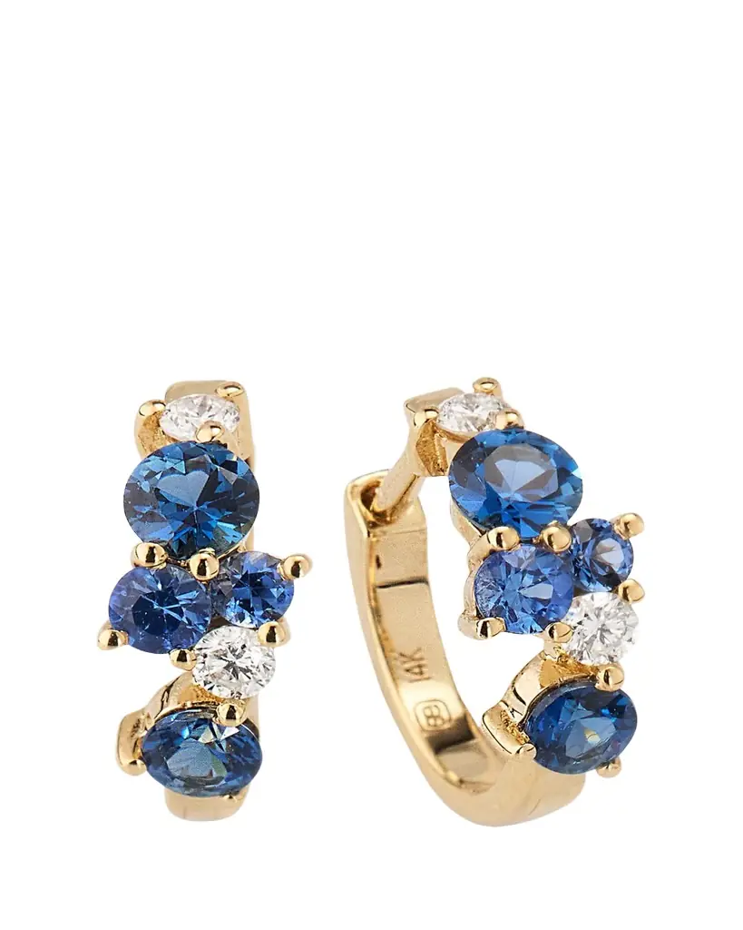 Sydney Evan 14k Gold Tri-Stone Cocktail Huggies
