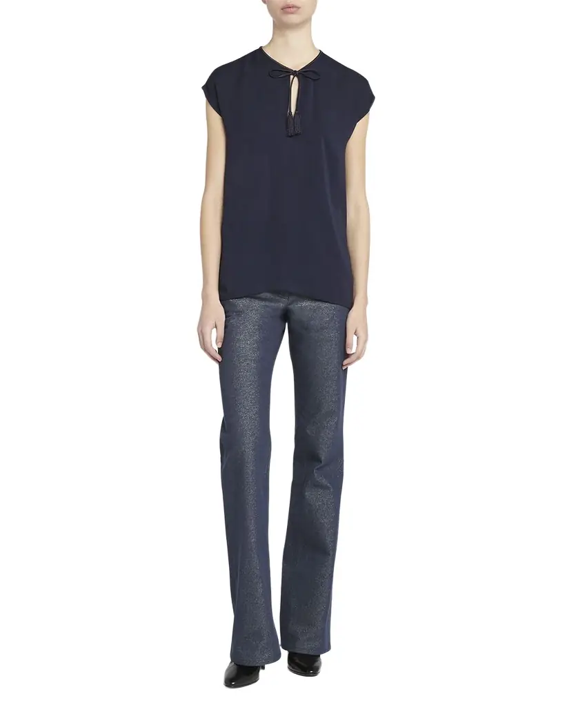 Giorgio Armani Silk Georgette Blouse with Fringe Tie Neck Detail