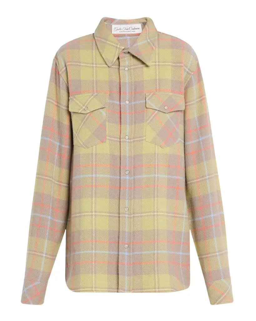 God 's True Cashmere Earth Tartan Cashmere Button Down Shirt