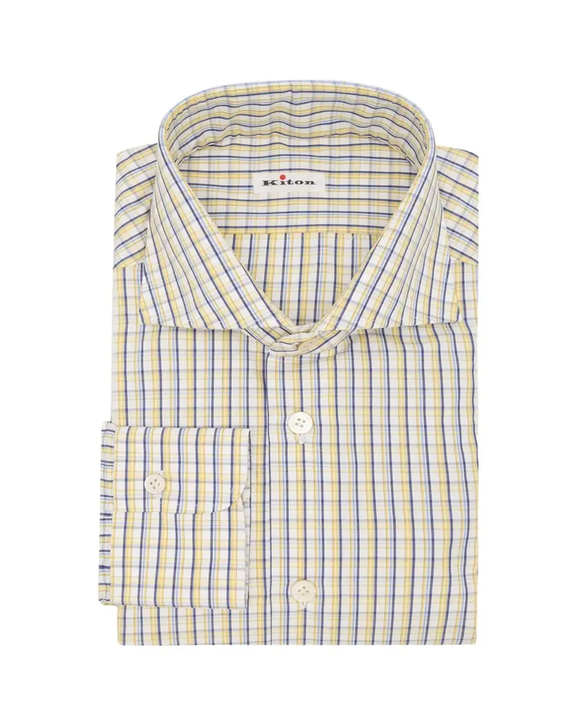 Kiton Men's Cotton Graph Check Dress Shirt