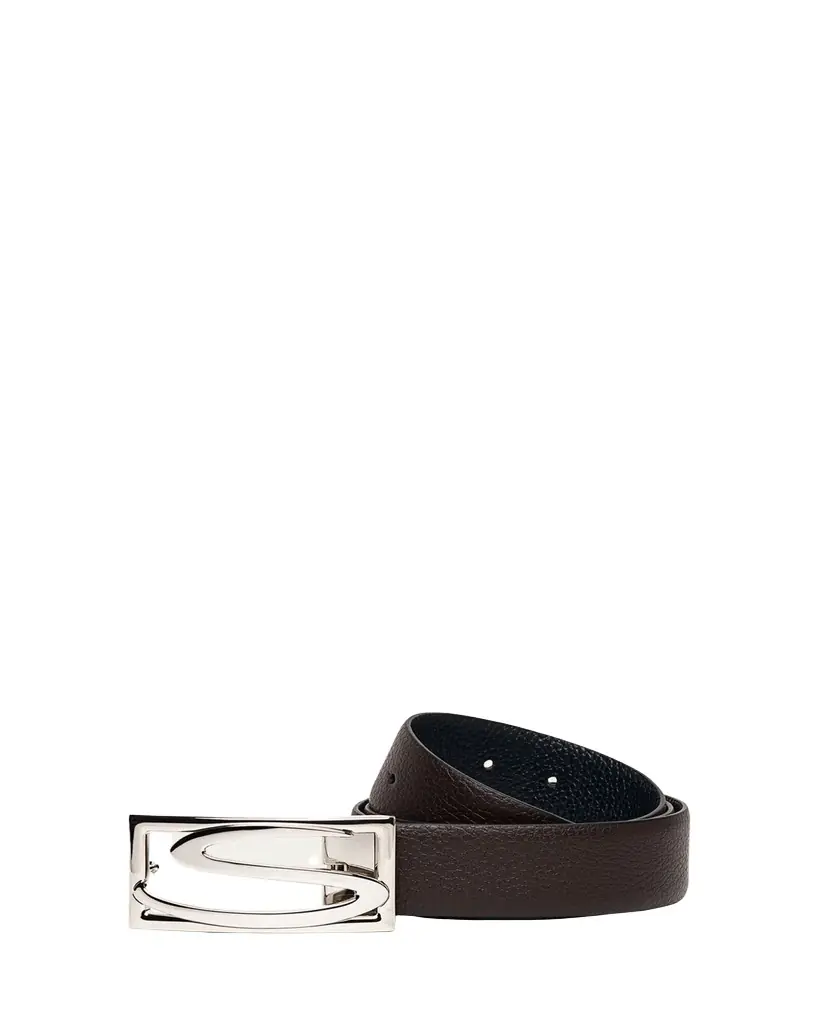 Santoni Men's Rectangle S-Buckle Reversible Leather Belt