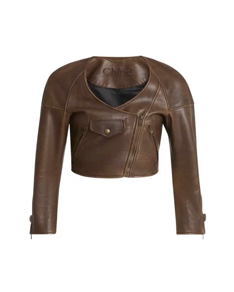 Chloe Cropped Asymmetric Leather Jacket