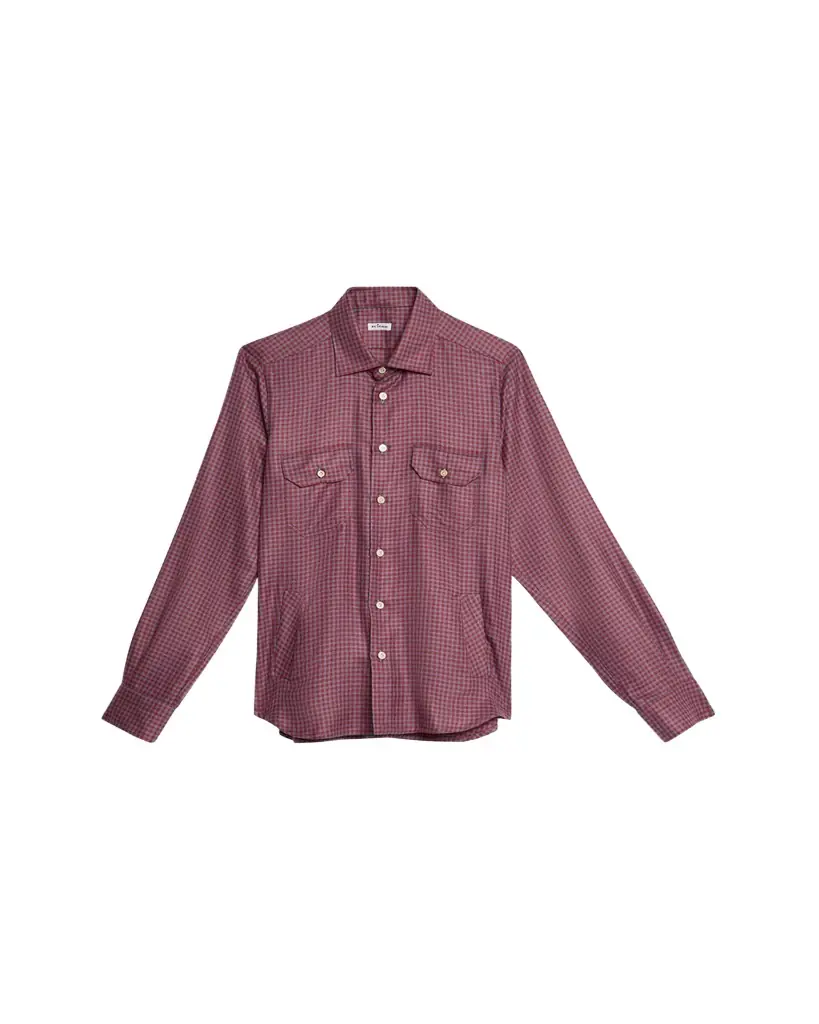 Kiton Men's Cashmere and Silk Small Check Overshirt