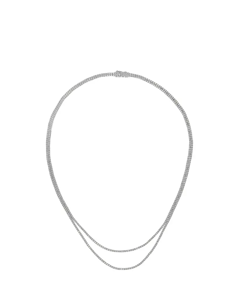Lana 14K White Gold Skinny Double Strand Diamond Tennis Necklace, 15"L