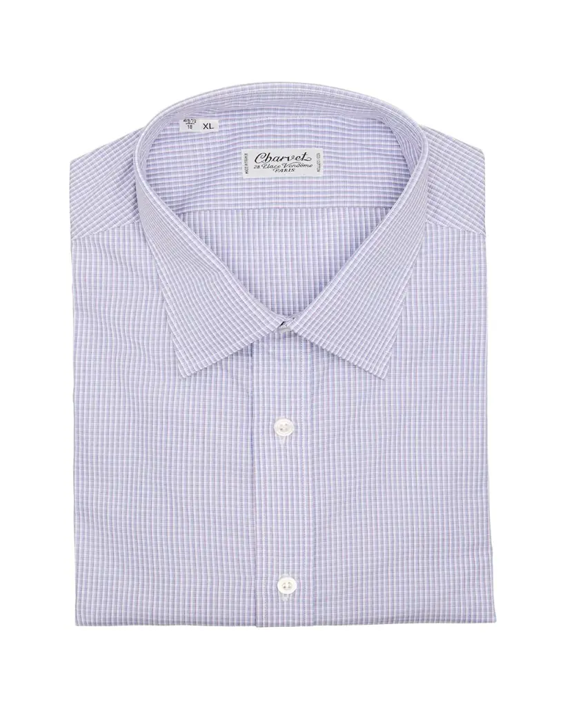 Charvet Men's Cotton Micro-Check Point Collar Slim Dress Shirt