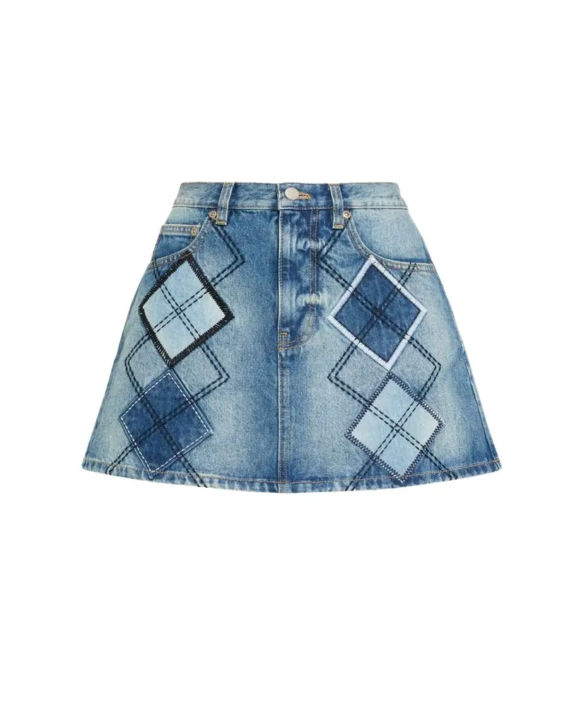 Marc Jacobs Argyle Patchwork Denim Mini Skirt