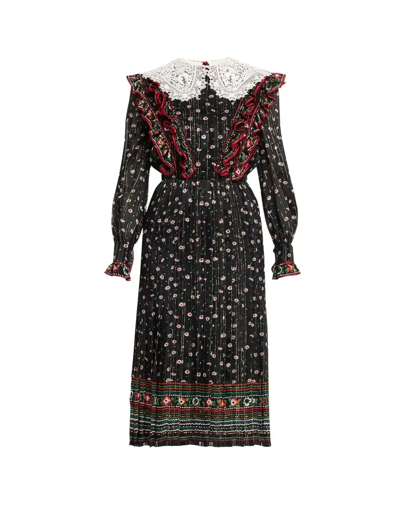 Valentino Garavani Metallic Floral-Print Silk Midi Dress