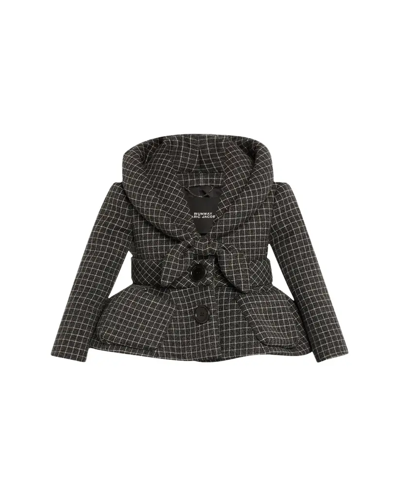 Marc Jacobs Runway Check Wool Padded Crop Hooded Jacket