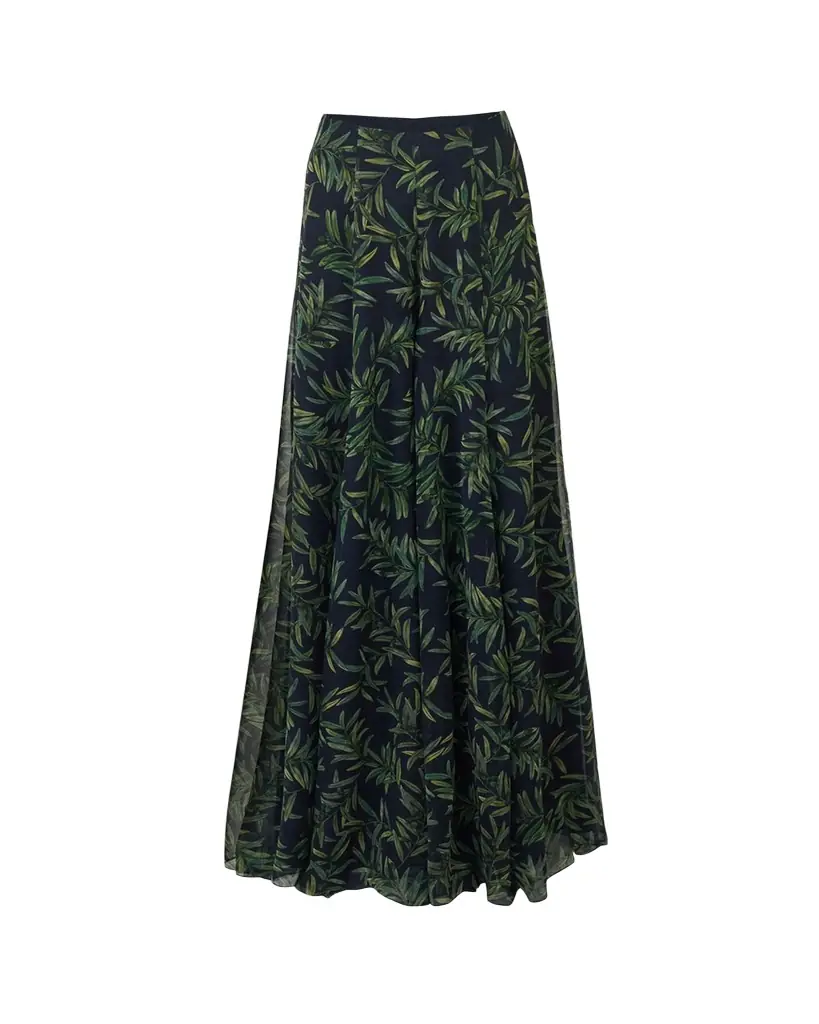 Carolina Herrera Iris Olive-Printed Wide-Leg Silk Chiffon Pants