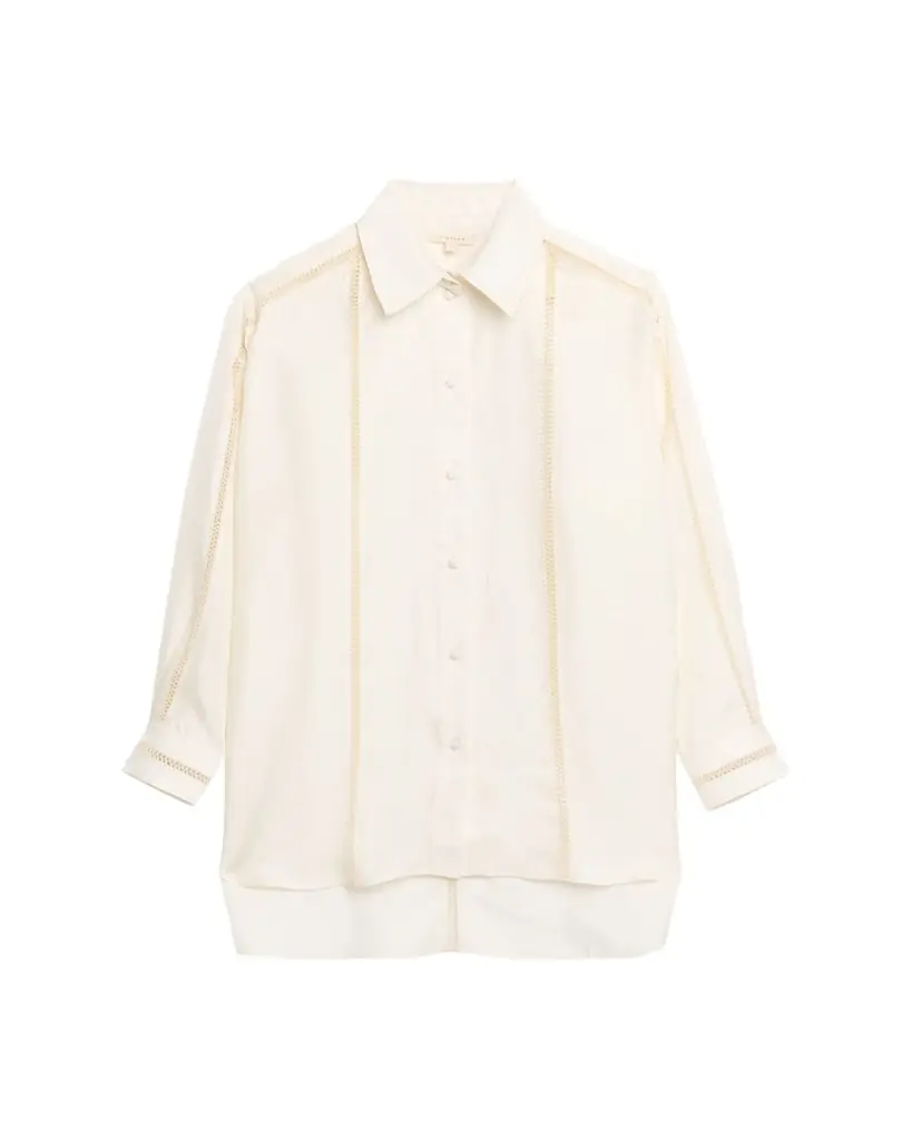 Diotima Bridgetown Lattice-Embellished Silk Button-Down Shirt